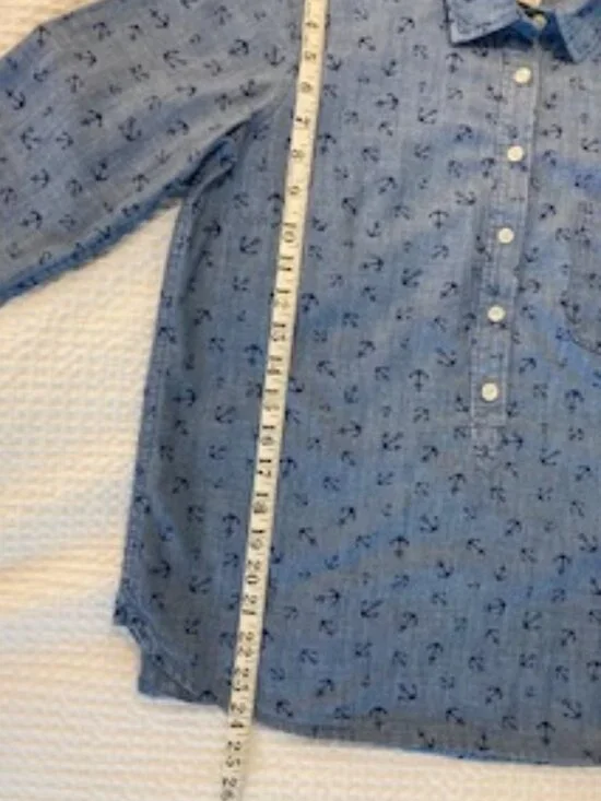 J.Crew Nautical Anchor Chambray Denim Popover Shirt - Blue - Size Small - Picture 6 of 9
